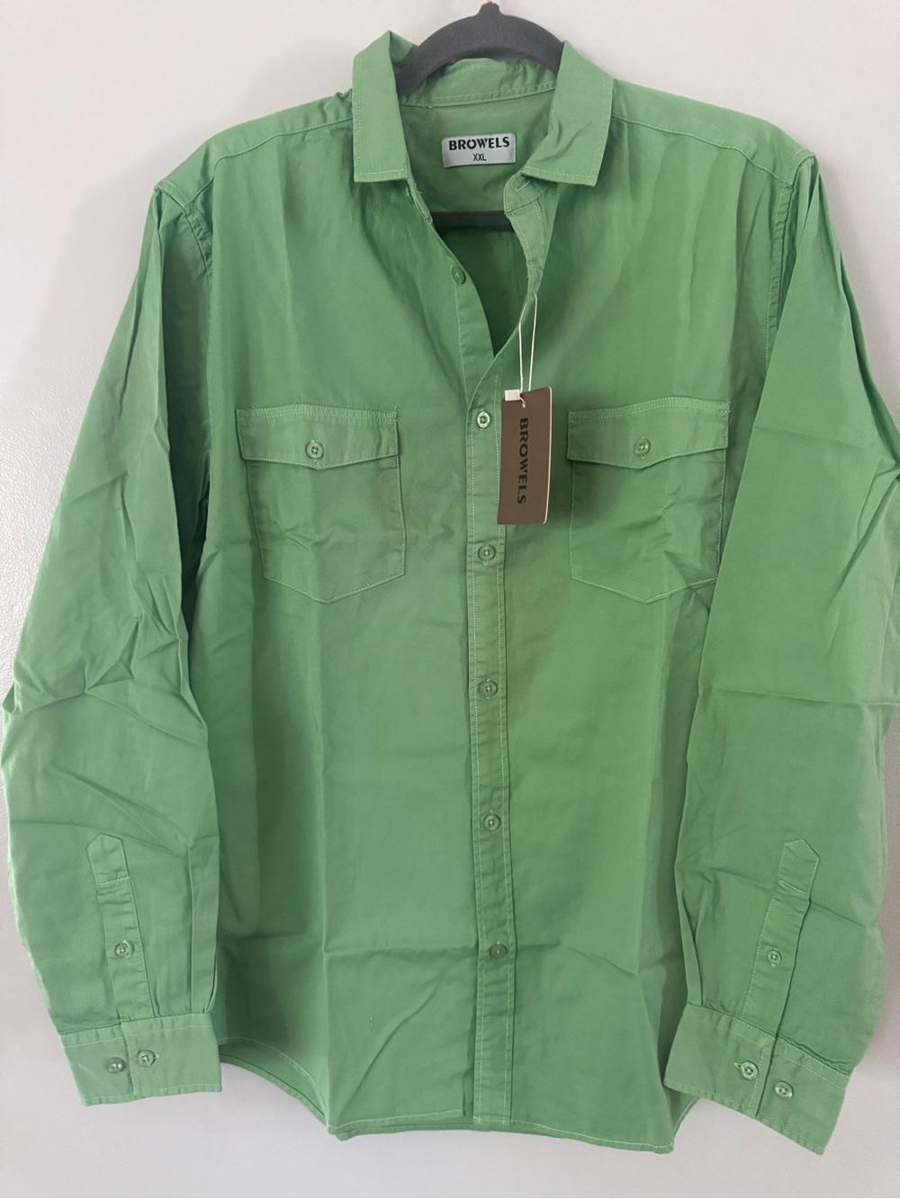 Browels Men’s Casual Utility Button-Down Shirt – Light Mint Green (Size XXL)